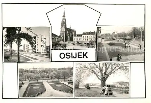 AK / Ansichtskarte Osijek Croatia Teilansichten Hochhaus Marktplatz Kirche Bahnhof Park Kat. Osijek