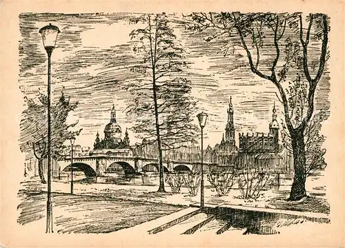 AK / Ansichtskarte Dresden Frauenkirche kath Hofkirche Zeichnung Kuenstlerkarte Serie B 106 Stoeckel Bildkarte U 35 Kat. Dresden Elbe