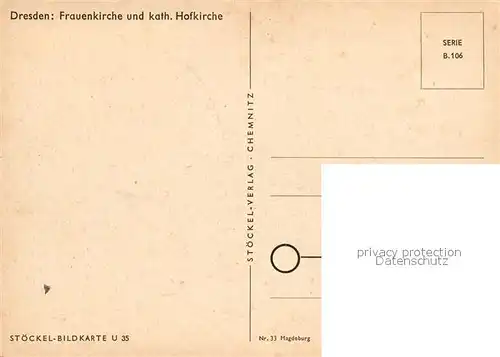 AK / Ansichtskarte Dresden Frauenkirche kath Hofkirche Zeichnung Kuenstlerkarte Serie B 106 Stoeckel Bildkarte U 35 Kat. Dresden Elbe