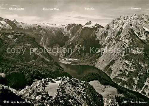 AK / Ansichtskarte Berchtesgaden Blick vom Jenner auf Koenigssee St Bartholomae Alpenpanorama Kat. Berchtesgaden