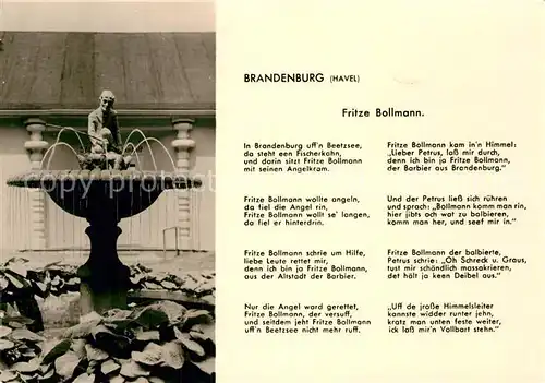 AK / Ansichtskarte Brandenburg Havel Fritze Bollmann Gedicht und Brunnen Kat. Brandenburg