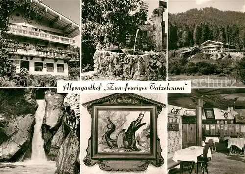 AK / Ansichtskarte Bayrischzell Alpengasthof Zum feurigen Tatzelwurm Gaststube Wasserfall Kat. Bayrischzell