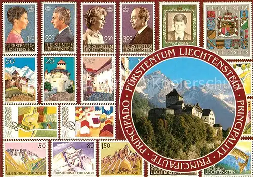 AK / Ansichtskarte Liechtenstein  Fuerstentum Briefmarken Schloss Vaduz Kat. Liechtenstein