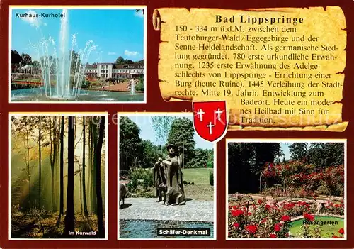 AK / Ansichtskarte Bad Lippspringe Kurhaus Kurhotel Kurwald Schaefer Denkmal Rosengarten Kat. Bad Lippspringe