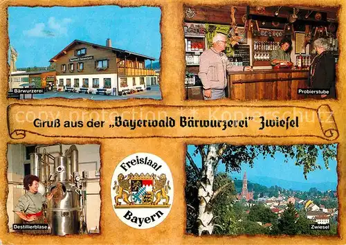 AK / Ansichtskarte Zwiesel Niederbayern Bayerwald Baerwurzerei Destillierblase Probierstube Kat. Zwiesel