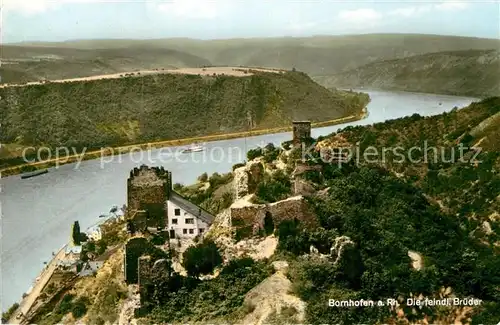 AK / Ansichtskarte Bornhofen Kamp Burgruinen Die feindlichen Brueder Rhein Fliegeraufnahme Kat. Kamp Bornhofen