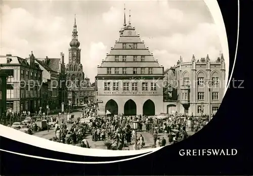 AK / Ansichtskarte Greifswald Rathaus und St Nikolaikirche
