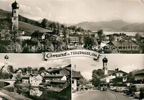 AK / Ansichtskarte Gmund Tegernsee Panorama Kirche Strassenpartie Kat. Gmund a.Tegernsee