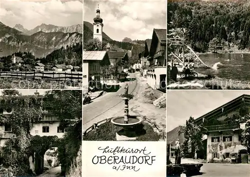 AK / Ansichtskarte Oberaudorf Dorfmotive Kirche Brunnen Schwimmbad Kat. Oberaudorf