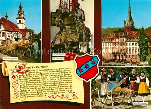 AK / Ansichtskarte Erbach Odenwald Muemlingpartie Turnierruestung im Rittersaal Schloss Trachtengruppe Kat. Erbach