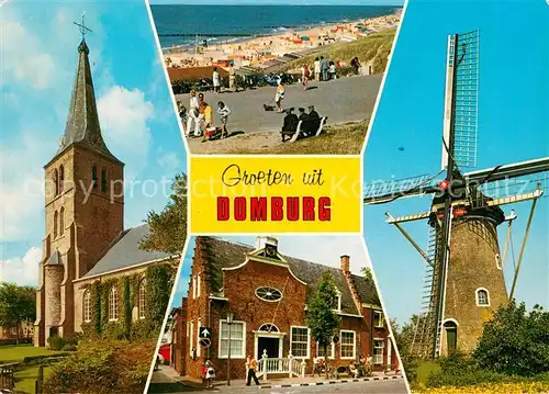 AK / Ansichtskarte Domburg Kirche Strand Windmuehle Ortsmotiv Kat. Niederlande