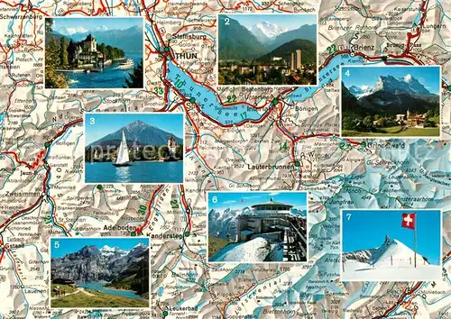 AK / Ansichtskarte Thun BE Thunersee und Umgebung Landkarte Sehenswuerdigkeiten der Region Kat. Thun