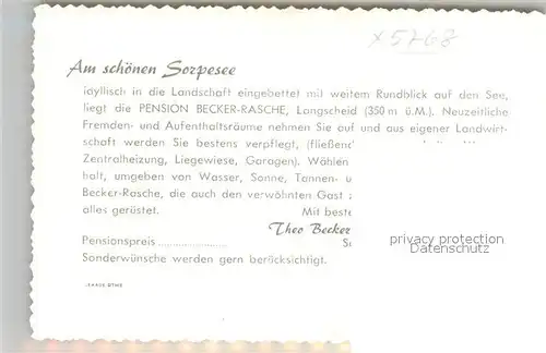 AK / Ansichtskarte Langscheid Sorpesee Pension Becker Rasche Fremdenzimmer Terrasse Garten Kat. Sundern (Sauerland)