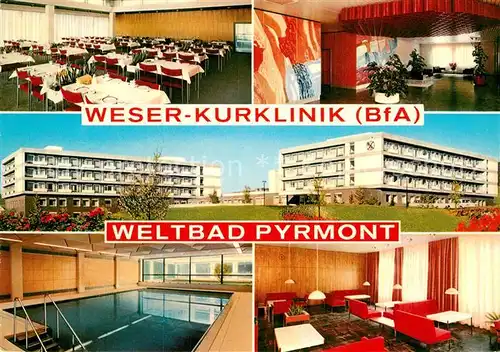 AK / Ansichtskarte Bad Pyrmont Weser Kurklinik BfA Speisesaal Foyer Hallenbad Kat. Bad Pyrmont