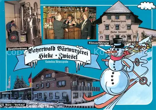 AK / Ansichtskarte Zwiesel Niederbayern Baerwurzerei Hieke Destillierblase Filmvorfuehrung Buero Verkauf Kat. Zwiesel