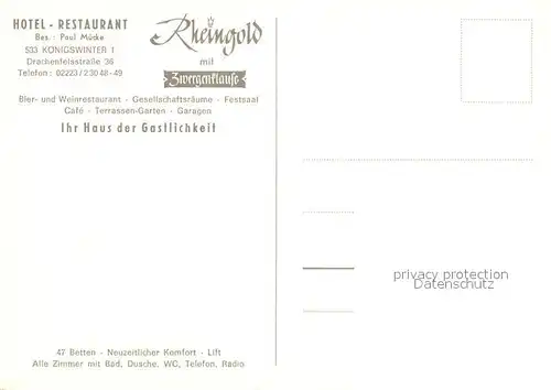 AK / Ansichtskarte Koenigswinter Hotel Restaurant Rheingold Kat. Koenigswinter