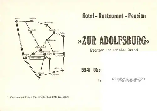 AK / Ansichtskarte Oberhundem Hotel Restaurant Pension Zur Adolfsburg Kat. Kirchhundem
