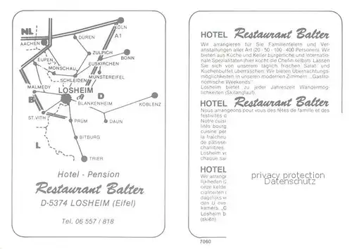 AK / Ansichtskarte Losheim Eifel Hotel Pension Restaurant Balter Kat. Hellenthal