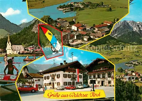 AK / Ansichtskarte Walchsee Tirol Marktplatz Kirche Alpen Fliegeraufnahme Wassersport Windsurfen Kat. Walchsee