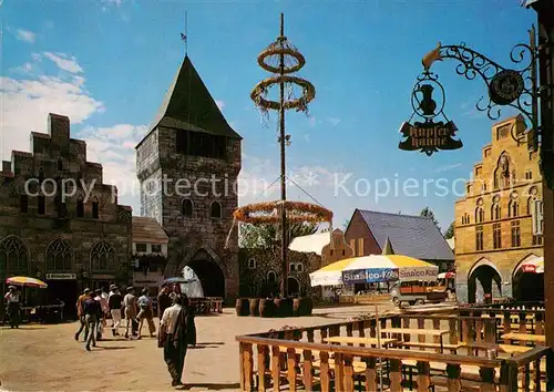 AK / Ansichtskarte Dortmund Altstadt in der Morgensonne Maibaum Gaststaette Tuerschild Kat. Dortmund