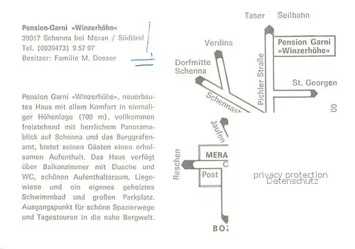 AK / Ansichtskarte Schenna Meran Pension Garni Winzerhoehe Schwimmbad Gastraum Kat. Italien