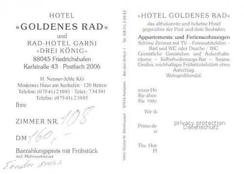 AK / Ansichtskarte Friedrichshafen Bodensee Hotel Goldenes Rad Hotel Drei Koenig Kat. Friedrichshafen