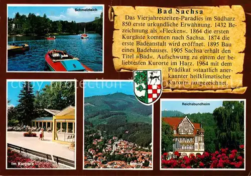 AK / Ansichtskarte Bad Sachsa Harz Bootfahren Schmelzteich Kurpark Reichsbundheim Chronik Luftbild Kat. Bad Sachsa