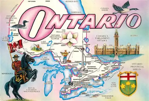 AK / Ansichtskarte Ontario Canada Map Parliament Royal Canadian Mounted Police Kat. Kanada
