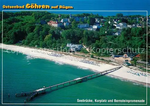 AK / Ansichtskarte Goehren Ruegen Fliegeraufnahme Seebruecke Kurplatz und Bernsteinpromenade Kat. Goehren Ostseebad Ruegen