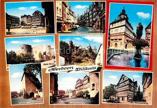 AK / Ansichtskarte Herborn Hessen Marktplatz Hauptstrasse Turm Leonhardsturm Bahnofstr Schloss Rathaus Kornmarkt Kat. Herborn