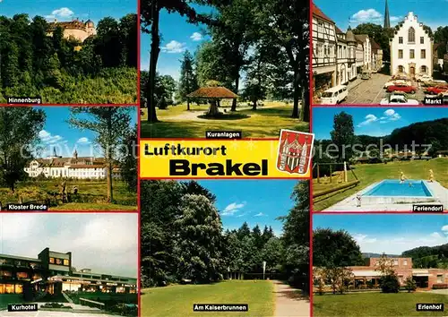 AK / Ansichtskarte Brakel Westfalen Hinnenburg Kurpark Kurhotel Erlenhof Markt Kaiserbrunnen Kat. Brakel
