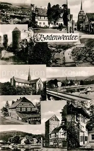 AK / Ansichtskarte Bodenwerder Runder Turm Kirche Bruecke Fachwerkhaus Kat. Bodenwerder