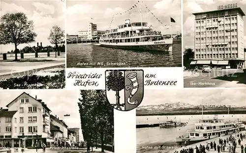 AK / Ansichtskarte Friedrichshafen Bodensee Personenschiff Schwaben See Promenade Friedrichstrasse Ibo Hochhaus Kat. Friedrichshafen