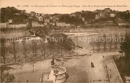 AK / Ansichtskarte Lyon France Monumen des Enfants du Rhone Pont de la Boucle et le Coteau de Saint Clair Kat. Lyon