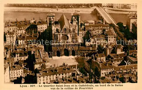 AK / Ansichtskarte Lyon France Quartier Saint Jean et la Cathedrale au bord de la Saone vus de la colline de Fourviere Kat. Lyon