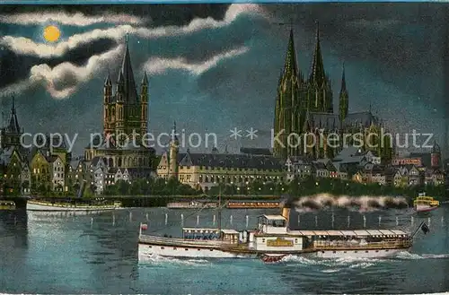 AK / Ansichtskarte Koeln Rhein Rheinpartie mit Dom bei Nacht Kat. Koeln