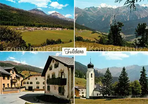 AK / Ansichtskarte Fuldera Panorama Blick gegen Piz d Aint Umbrail Stelvio Ortler Dorfplatz Hotel Kirche Kat. Fuldera