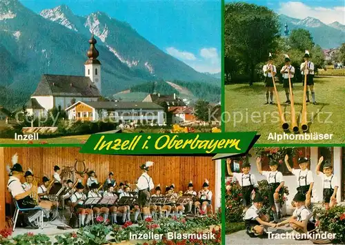 AK / Ansichtskarte Inzell Kirche Alphornblaeser Blasmusik Trachtenkinder Kat. Inzell