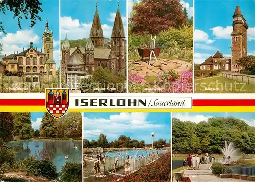 AK / Ansichtskarte Iserlohn Danzturm Park Foentaene Aloysius Kirche Eselsbrunnen Park Theater Kat. Iserlohn