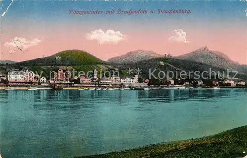 AK / Ansichtskarte Koenigswinter Blick ueber den Rhein mit Drachenfels und Drachenburg Kat. Koenigswinter