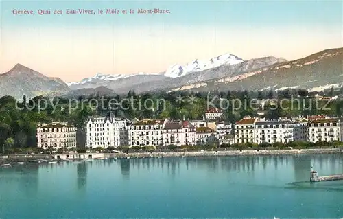 AK / Ansichtskarte Geneve GE Quai des Eaux Vives Lac Leman le Mole et le Mont Blanc Kat. Geneve