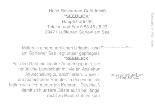AK / Ansichtskarte Gartow Elbe Hotel Restaurant Seeblick Kat. Gartow