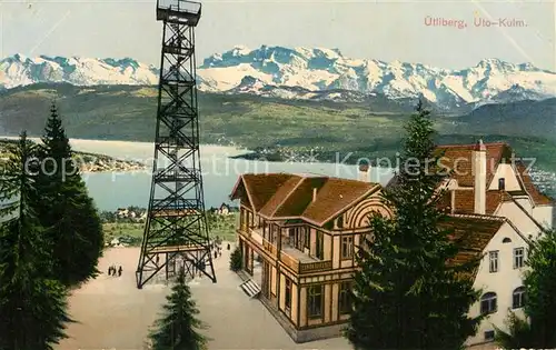 AK / Ansichtskarte Uto Kulm uetliberg Berggasthof Aussichtsturm Zuerichsee Alpenpanorama Kat. Zuerich