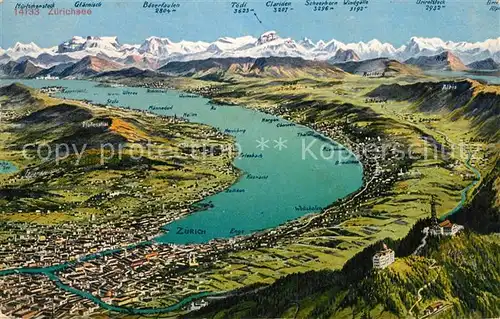 AK / Ansichtskarte Zuerich ZH und Umgebung Zuerichsee Alpenpanorama aus der Vogelperspektive