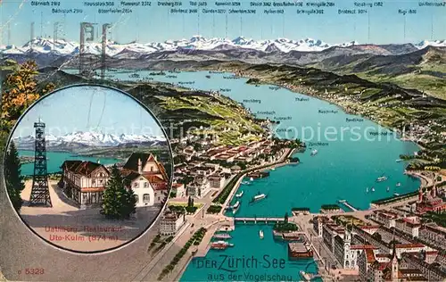 AK / Ansichtskarte Zuerich ZH Uetliberg Restaurant Uto Kulm Zuerichsee Alpenpanorama aus der Vogelperspektive