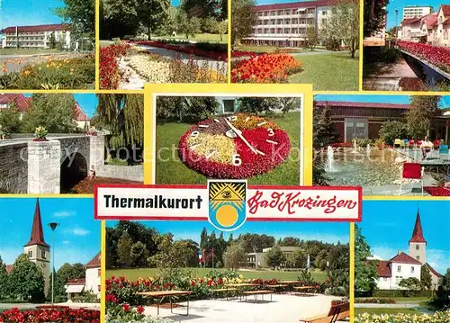 AK / Ansichtskarte Bad Krozingen Kurpark Kirche Bruecke Blumenuhr Parkcafe Kat. Bad Krozingen