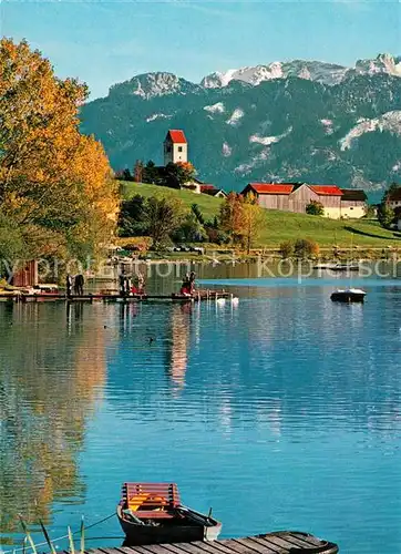 AK / Ansichtskarte Hopfensee Teilansicht Kirche Alpen See