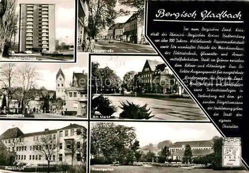 AK / Ansichtskarte Bergisch Gladbach Hochhaus Stadtmitte Realschule Rosengarten Am Markt Kat. Bergisch Gladbach