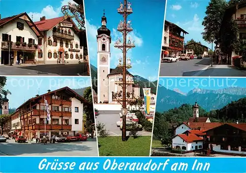 Oberaudorf Platz Kirche Stadtbaum Teilansicht  Kat. Oberaudorf