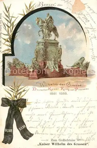 AK / Ansichtskarte Berlin Denkmal Kaiser Wilhelm der Grosse Koenig von Preussen  Kat. Berlin